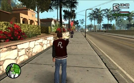 CJ and the Grove Street traitor having a firefight.