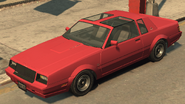 A Faction with a primary coloured roof and glass T-Top in Grand Theft Auto IV. (Rear quarter view)