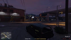 HackandDash-GTAOe-SS14.png (1.28 MB) Deliver the vehicles to Lester's warehouse.