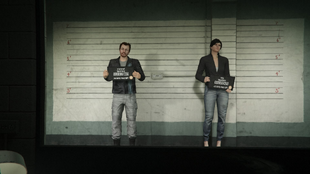 The character swap screen in the enhanced version, simulating a police ID line-up.