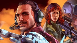 Oscar Guzman and the GTA Online Protagonist in the promotional artwork for the Oscar Guzman Flies Again mission strand in the Agents of Sabotage update.