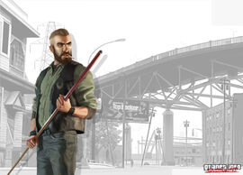 Artwork of Terry Thorpe with a Pool Cue in The Lost and Damned.