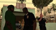 Officer Tenpenny and Pulaski leaving Big Smoke's house from the garage.