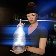 A bottle of Blêuter'd Champagne Diamond newly purchased at a nightclub.