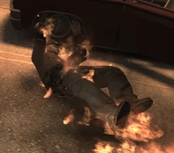 A burning LCPD cop (GTA IV).