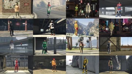 Promotional image showing some of the outfits that are included in the pack.