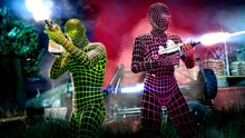 Pink and Green Wireframe Bodysuits.