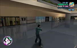 Tommy smashing the windows of stores in the mall.