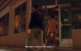 Before going back inside, the clerk notes that Claude is not Asian and finds it weird how he is a part of Yakuza.