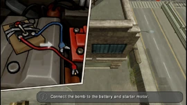Connecting the bomb to the battery and starter motor.