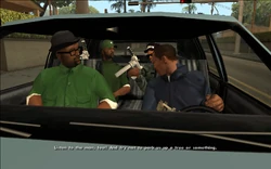 Ryder tells CJ to listen to Sweet and not crash the car.