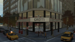 Exterior of the Algonquin Grotti showroom in Grand Theft Auto IV.