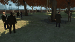 Pedestrians in the courtyard.