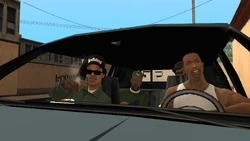 DriveThru-GTASA-Mission.png (971 KB) Ryder along with CJ, Sweet and Big Smoke in a drive thru at Cluckin' Bell.