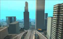View of the Los Santos Freeway in Downtown Los Santos.