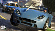 Franklin drives away from a pursuing Interceptor in a Rapid GT.