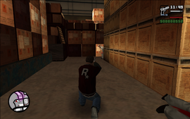 Carl fighting his way through a maze of boxes.