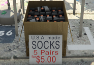 A box full of ProLaps socks st Vespucci Beach in Grand Theft Auto V.