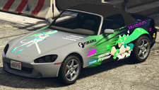 An RT3000 with a Shiny Wasabi Kitty livery in Grand Theft Auto Online. (Rear quarter view)