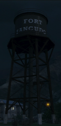 A water tower on the base