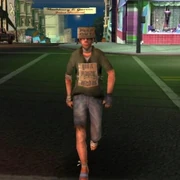  tramp with a cardboard sign plastered to his chest reading "God is playing with us".