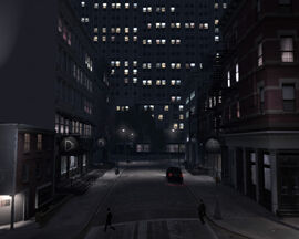 Back Passage, Suffolk, as viewed to the north from Feldspar Street. The base of Rotterdam Tower is visible in the background.