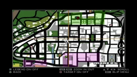 A screenshot showing that the  branch of Cluckin' Bell is not rendered on the radar on the original  version of the game.