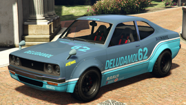 A Savestra with the Deludamol livery in Grand Theft Auto Online. (Rear quarter view.)