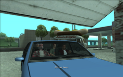 The quartet drive into the garage and park the Emperor.