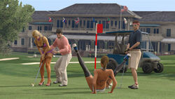 Members and strippers playing golf.
