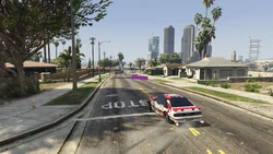 The route continues on West Mirror Drive, where the racers have to avoid barriers