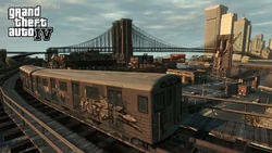 A train passing under the Broker Bridge