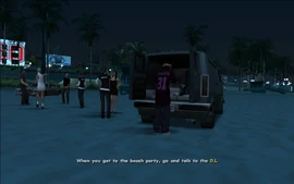 As CJ arrives at the beach party he decides that he should talk to the DJ.
