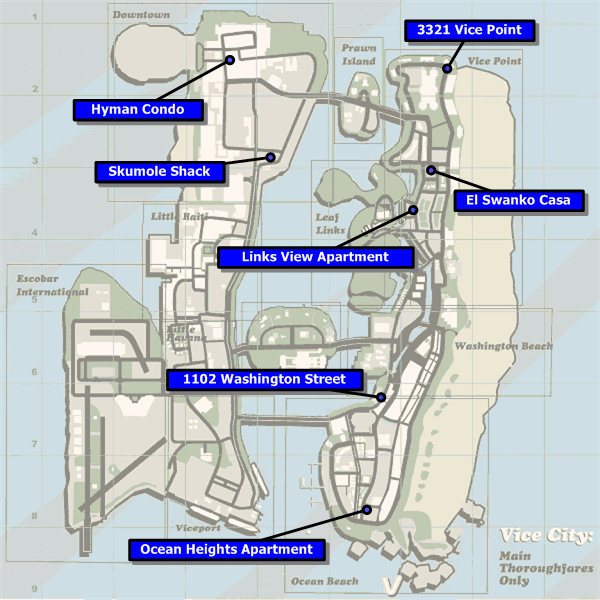 gta vice city map of missions