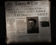 First seen on a Liberty Tree news report in the Introduction (in the right), which was first available to read on the game's promotional website.