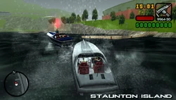 Chasing down the Forelli wiseguy's boat.