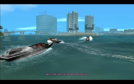 As Tommy gets into the boat, Lance points out several other boats speeding down the canals to the freelancer boat's location.