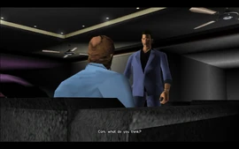 While Ken goes to grab a drink, Tommy asks Cam if he knows of any gunslingers in Vice City.