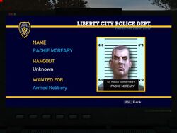 Police computer information on Packie.