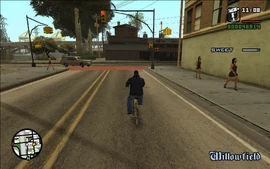 CJ heading to Emmet's place in Willowfield.