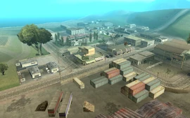 Blueberry as viewed towards the northeast from above the town's largest warehouse.