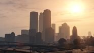 Downtown Los Santos at dusk.