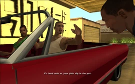 Cesar tells CJ that the prize is either cash or the loser's vehicle.