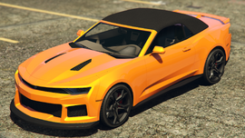 A Vigero ZX Convertible with roof up in Grand Theft Auto Online. (Rear quarter view)