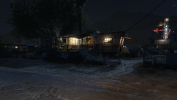 Trevor's trailer at night.