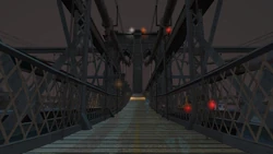 At the top of the stairways, facing towards 