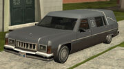 A Romero in Grand Theft Auto: San Andreas (Rear quarter view; all-gray body with coffin).