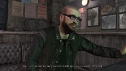 Brian sitting at the bar in "This Shit's Cursed". (Subtitles of Billy Grey talking).