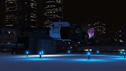 The disguised player lands on the rooftop of the police station...