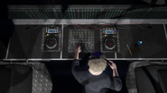 Her DJ desk arrangement.